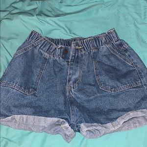 Denim High Waisted Sinched Waist Shorts